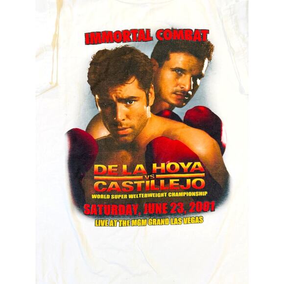 Vintage 2001 Oscar De La Hoya vs Castillejo Boxing T-Shirt Immortal Combat MGM L - Picture 2 of 7